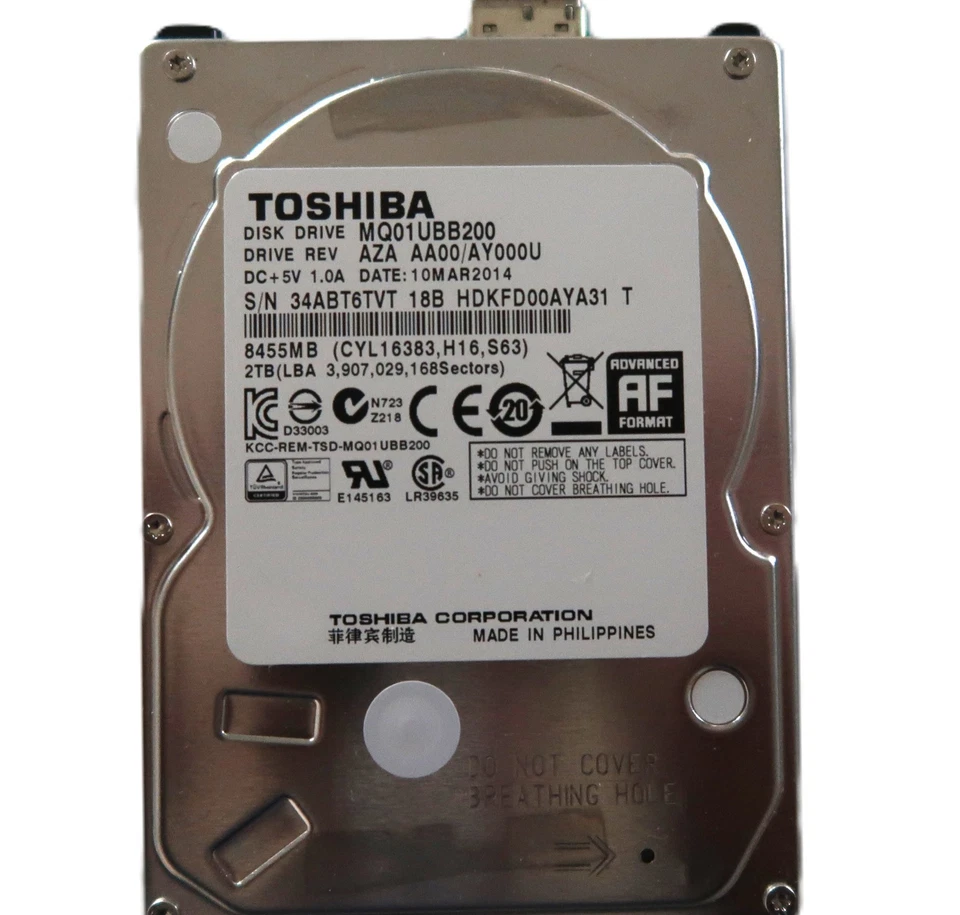 Toshiba MQ01UBB200 HDKFD00AYA31 T AZA AA00/AY000U 2 TB USB Filipinas MAR/2014 Foto 1 de 1