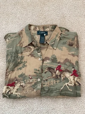 Vintage Lauren Ralph Lauren Fox Hunt/Equestrian Button Up Blouse Women’s Large - Image 1 of 4