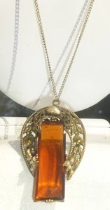 BELLISSIMA COLLANA VINTAGE ART DECO CECA TONO ORO TOPAZIO VETRO PERLE BAROCCHE - Foto 1 di 5