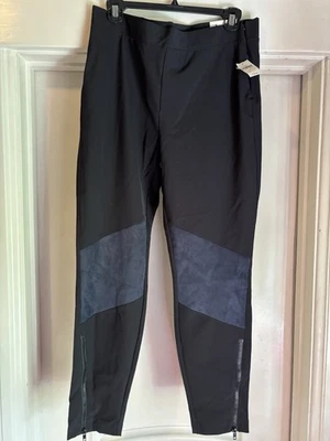 NUEVO CON ETIQUETAS Leggings Tejidos Ponte Negros con Paneles de Gamuza Azul y Tobillos con Cremallera - Talla L Foto 1 de 4