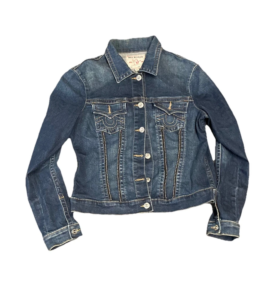 Abrigo de camionero True Religion para mujer talla mediana chaqueta vaquera con botones delanteros Y2K Foto 1 de 4