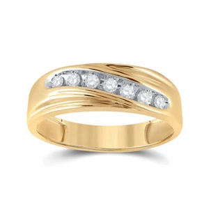 14kt Yellow Gold Mens Round Diamond Wedding Band Ring 1/4 Cttw - Picture 1 of 4