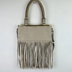 Steve Madden Tan Crossbody Fringed Tote Bag Snap Closure Adjustable Strap - Picture 1 of 8
