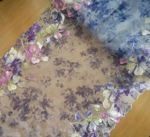 3 Yards 12" W Print Purple Flower Tulle Lace/Embroidered Colorful Flower xh077 - Picture 1 of 2