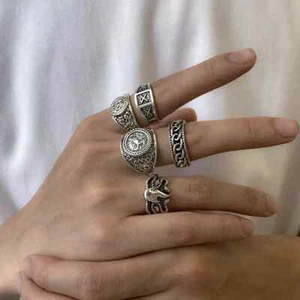 Authentic retro style finger ring set (5 pc) - Picture 1 of 7