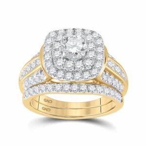 14kt Yellow Gold Round Diamond Bridal Ring Band Set 2 Ctw (Certified) - Picture 1 of 5
