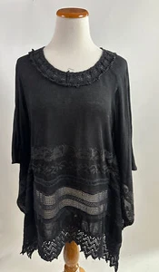 MONORENO black knit lace poncho top Women's S - Picture 1 of 2