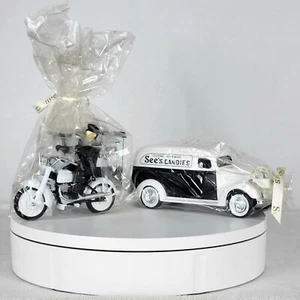 See's Candy Motorcycle Delivery w/Sidecar & Driver AND Van Bank Original Package - Picture 1 of 23