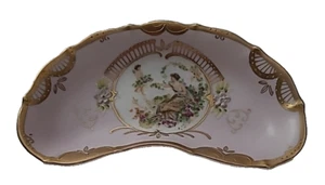 Tocador tocador rosa Limoges plato curvo querubín y doncella adorno dorado *LEER* - Imagen 1 de 15