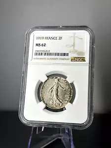 1919 France 2 Francs Coin NGC MS62 Silver Coin KM# 845.1 Toned! - Picture 1 of 2