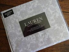 RALPH LAUREN Light GRAY White Jacobean BOTANICAL FLORAL QUEEN XDP SHEET SET