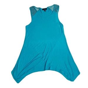 APT 9 Womens Sleeveless Top Size Medium Blue Crochet Detail Stretch - Picture 1 of 6