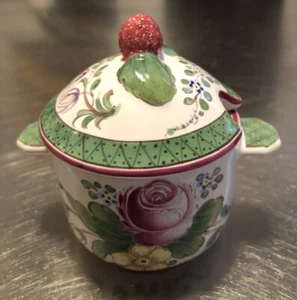 FRENCH HAND PAINTED FAIENCE LIDDED JAM JAR. MULTICOLORED FRENCH COUNTRY. RARE!!! - Picture 1 of 10