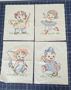 Lot of 24 VTG Kiddie Quilt Blocks Stamped No 82 Boys Girls Ballerina Baseball - Picture 1 of 15