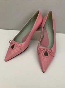New Nine West #NWNADJA Pink Leather Pointed Toe Kitten Heel Pumps size 6 1/2 M - Picture 1 of 6