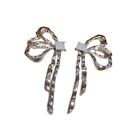 Light Luxury Bowknot Dangle Earrings Korean Fashion Simple Silver Color Ear Stud