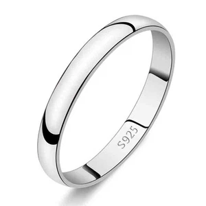 Lady Genuine 925 Sterling Silver Solid 2mm Thin Classic Plain Band Wedding Ring - Picture 1 of 6