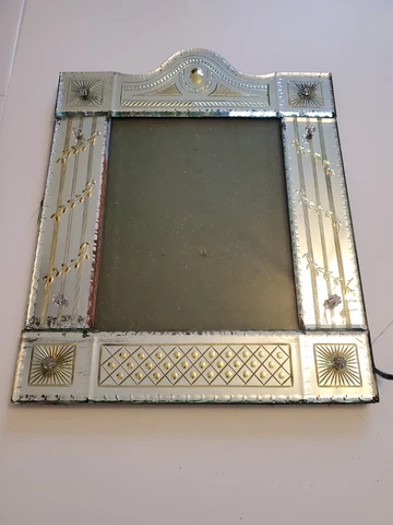 Vintage Murano Venetian Etched Art Glass Picture Frame  or Mirror Frame 16x13" Cover