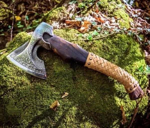 HAND FORGED NORSE CELTIC Carbon Steel Viking Axe VALHALLA AXE Throwing W/Sheath - Picture 1 of 4