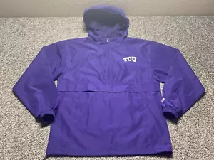 TCU Horned Frogs Jacket Mens Small Purple Half Zip Hooded Champion Windbreaker - Picture 1 of 7