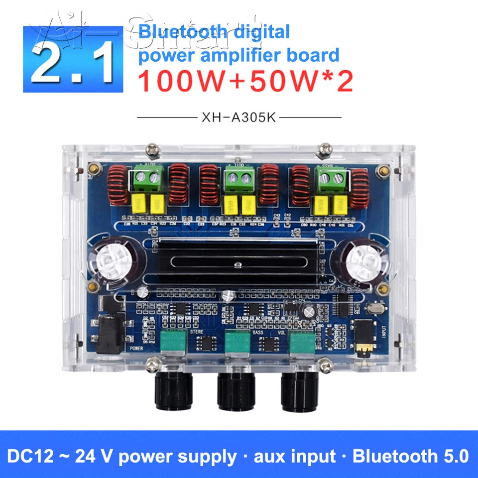 AUX Bluetooth 5.0 TPA3116D2 Digital Power Amplifier Board 2.1 Channel 2*50W+100W - Image 1 of 4