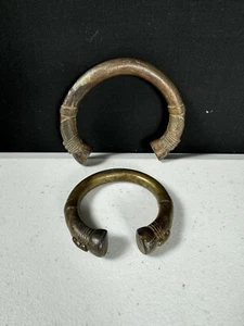 SET OF TWO ANTIQUE AFRICAN TRIBAL DOGON BRACELET - CUFF BRONZE Chief - Picture 1 of 6