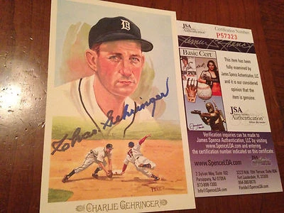 JSA 1989 Charlie Gehringer Signed #15 Perez Steele Postcard COA /10,000 Tigers D - Image 1 of 3