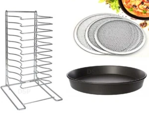 Estante para sartenes de pizza de acero inoxidable estante de 11 ranuras apilable tamaño 12x12" estante con tapa de pantalla - Imagen 1 de 3