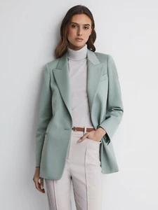 REISS CELESTE WOOL BLEND SINGLE BREASTED Green BLAZER Jacket UK Size 16 - Picture 1 of 6