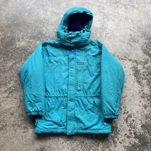 Vintage 90s 1992 Patagonia Insulated Hooded Jacket Kids Size 14 Blue Solid - Picture 1 of 8