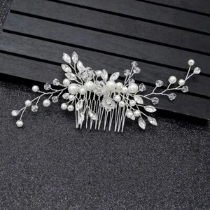 Birthday Party Wedding Jewelry Hairpin Bride Head Piece Crystal Pearl Hair Comb - Picture 1 of 12