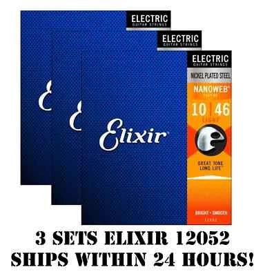 3 SETS ELI**R NANOWEB 12052 NICKEL PLATED ELECTRIC GUITAR STRINGS LIGHT -10-46