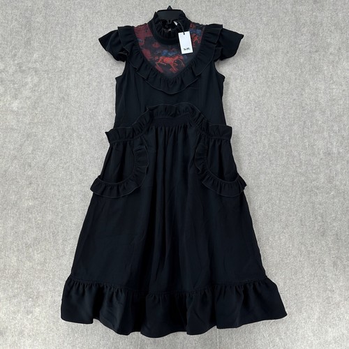 Abito donna nuovo con etichette autentico COACH senza maniche con volant 6 tasche nere cavalli $595