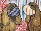 Sussex Spaniel in Quarantine Masks 13x19 Print of Painting Artist KSams Dog Art
