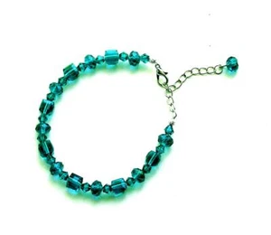 BRACELET Handcrafted On Beading Wire Dark Turquoise Blue Cubes & Bicones DK109 - Picture 1 of 1