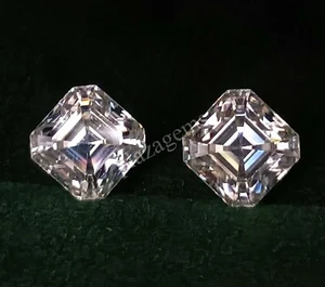 White Diamond 3Ct Certified Lab-Grown ASSCHER CUT PAIR CVD VVS1 Gemstone 5MTF - Picture 1 of 13