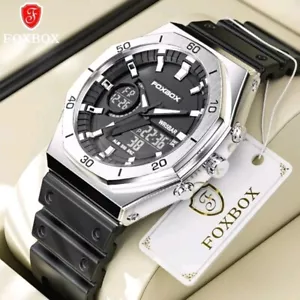 Mens Sports Watch Chronograph Waterproof Quartz Black Silicone Strap Wristwatch - Picture 1 of 23