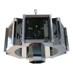 Frederick Ramond Hexagonal Chandelier Chrome Smoked Glass Mid-Century 1970 - Picture 1 of 4