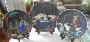 3er Set Trifa Norwegen AWF Arnold Wiigs Fabrikker Emaille Design Volkskunst Teller - Bild 1 von 15