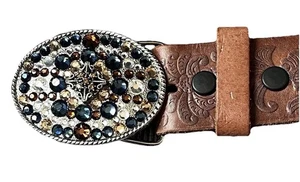 Women’s leather belt rhinestone buckle removable 36 inches - Picture 1 of 9