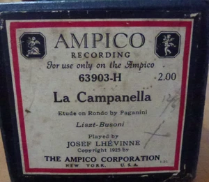 AMPICO REPRODUCING ROLL. LISZT-BUSONI'S LA CAMPANELLA. PLAYED BY JOSEF LHEVINNE - Picture 1 of 2