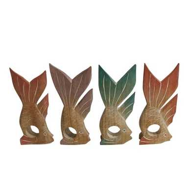 Anelli tovagliolo pesce in legno multicolore intagliato a mano mare - Immagine 1 di 4