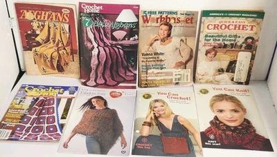 Mixed Lot 8 CROCHET & 1 KNIT Magazine 1969-06 2xAfghan Books Vanna White Cover - Image 1 of 4