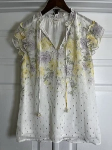 Haver Blair London Top Bluse Shirt klein gefüttert Rüschenärmel weiß gelb - Bild 1 von 12