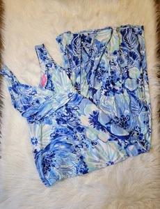 Lilly Pulitzer Sloane Maxi Dress Coastal Blue Catch N Keep Floral V Neck SMALL - Picture 1 of 12