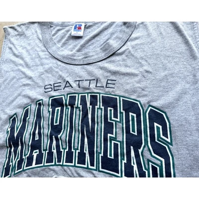Seattle Mariners 1996 RUSSELL Athletic Muscle tee shirt XL gray teal MLB vtg - Image 1 of 4