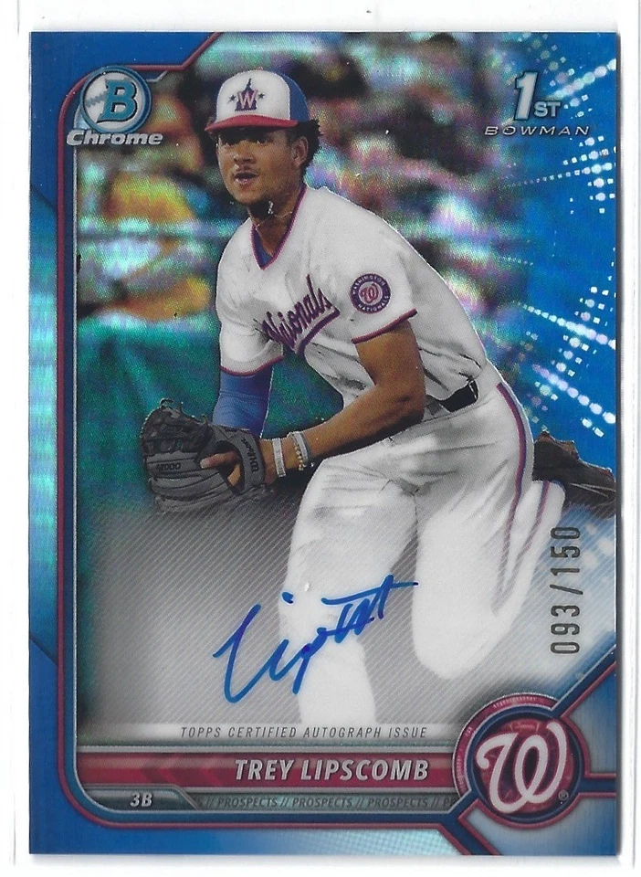 2022 Bowman Chrome Rookie RC Blue Refractor Auto Trey Lipscomb /150 | Nationals - Image 1 of 1