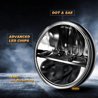 Faro redondo LED de 7" aprobado por el DOT haz sellado alto-bajo para Jeep Wrangler JK TJ Foto 1 de 4