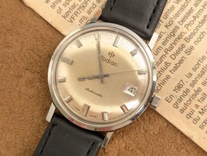 Zodiac Silver Dial Date Automatic Men's Watch Vintage 34mm - Picture 1 of 15