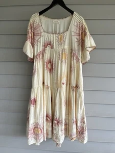 URBAN OUTFITTERS Boho Midi Dress Yellow Total Eclipse Sun Moon Lined Women Small - Picture 1 of 24